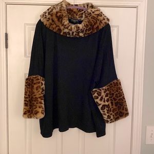 Premise black with leopard fur trim